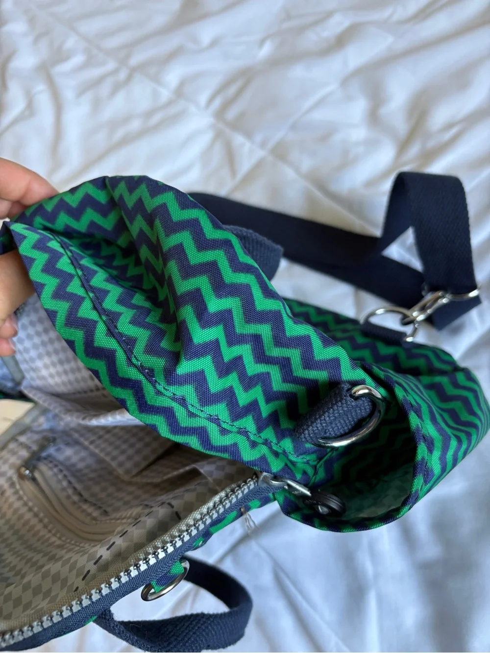 Kipling Green and Navy Chevron Mini Backpack